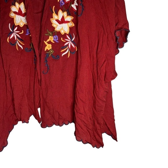 Umgee Red Floral Scalloped Trim Boho Quarter Sleeves Cardigan Womens - Size M/L - Picture 2 of 7